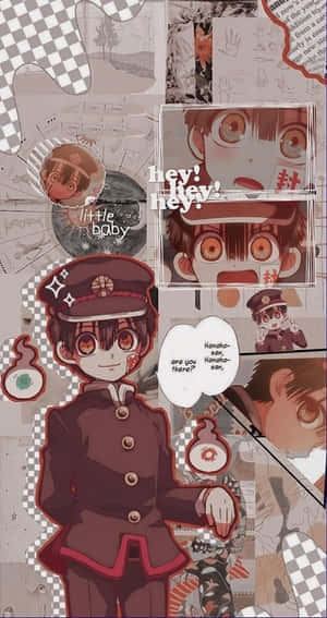 身穿制服、紅眼及漫畫格子的男孩動漫拼貼。 — 花子君 壁紙