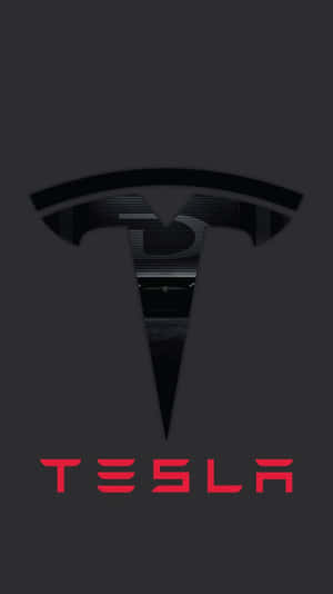 深灰色背景上的Tesla標誌及紅色文字。 — 特斯拉 壁紙