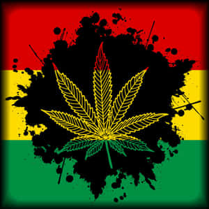 一片風格化的大麻葉在帶有黑色油漆潑濺的拉斯塔法里旗幟上。 — 牙買加海灘 壁紙