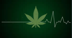 深綠色背景上有心跳線的大麻葉 — 420 壁紙
