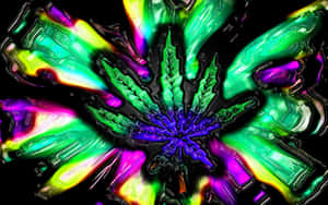 黑色背景上螢光綠、紫和黃色的抽象大麻葉 — 藝術 壁紙