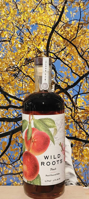 一瓶蜜桃味伏特加，背景有秋葉。 — iPhone 15 Pro 壁紙