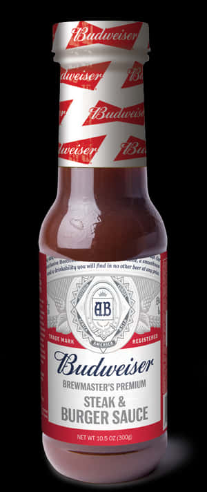 黑色背景上的Budweiser牛排漢堡醬瓶