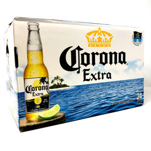 Corona Extra啤酒包裝，瓶子和萊姆在熱帶海灘場景中。 — 啤酒 壁紙