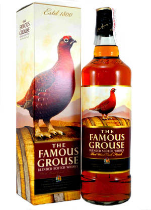 Famous Grouse威士忌瓶和盒，桶標上有紅色松雞。 — IQOO Pad 壁紙