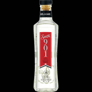 Sauza 901 銀色龍舌蘭酒瓶，紅色標籤，黑色背景 — 高清 壁紙