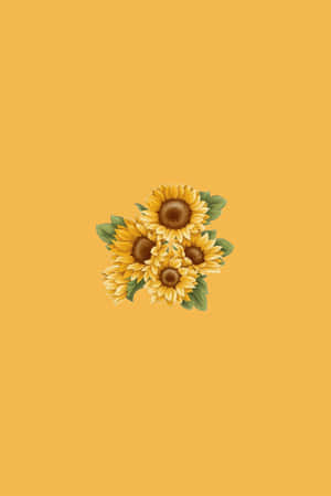 四朵向日葵，帶有綠色葉子，在黃色背景上。 — Huawei MatePad Air (2026) 壁紙