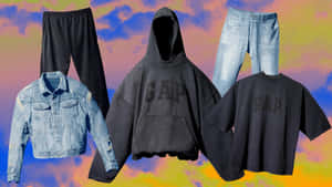 Gap服飾物品漂浮在色彩繽紛的超現實天空背景上。 — 間隙 壁紙