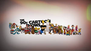 一群90年代卡通角色在「The 90s Cartoon Shows」標題下擺姿勢。 — 強尼·布拉沃 壁紙