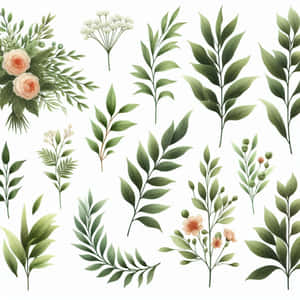 植物插圖，白色背景上繪有綠色葉子和粉紅色桃花。 — iPad Pro 13 壁紙