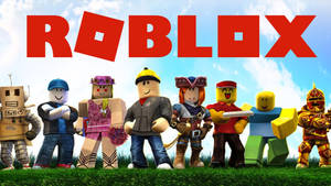 Roblox頭像穿著色彩繽紛的衣服站在草地上，藍天底下有紅色標誌。 — 酷炫 Roblox 壁紙