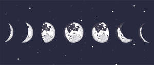 以極簡風格描繪的月相，襯托著繁星點點的夜空。 — 月光 壁紙