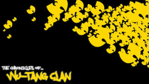 黃色 Pac-Man 角色沿對角線在黑色背景上傾瀉而下，帶有文字「The Chronicles of Wu-Tang Clan」。 — 嘻哈 壁紙
