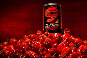 Campbell's Chunky Ghost Pepper Chicken Noodle湯罐頭被紅辣椒包圍。 — MacBook Pro M2 壁紙