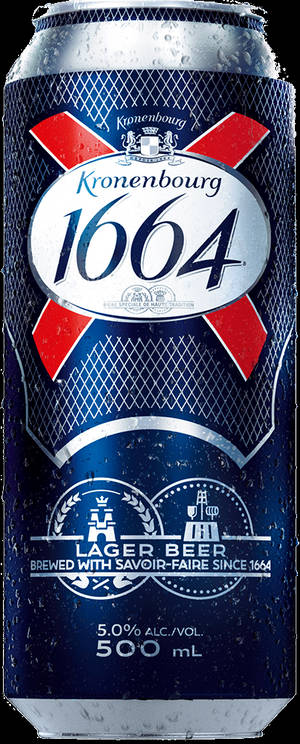 冰涼的Kronenbourg 1664啤酒罐，帶有冷凝水滴。 — 高清 壁紙