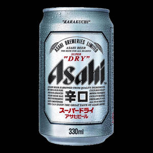 冰涼朝日超乾啤酒罐，黑背景上冷凝水珠 — 啤酒 壁紙