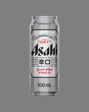冰涼朝日超乾啤酒罐，灰色背景上有冷凝水珠 — 日本 壁紙