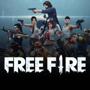 一群武裝遊戲角色以戰鬥姿勢與「FREE FIRE」標誌。 — Free Fire 標誌 壁紙
