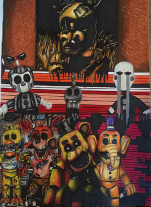 恐怖主題插圖中的《Five Nights at Freddy's》機械動物。 — iPad Pro 13 壁紙