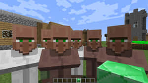 Minecraft殭屍在一個有石頭和木頭建築的村莊裡。 — 我的世界苦力怕 壁紙