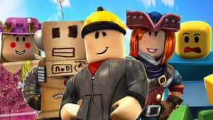 Roblox角色穿著色彩繽紛的服裝，在明亮的場景中一起擺姿勢。 — 酷炫 Roblox 壁紙