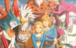 一群動漫奇幻角色在明亮的日光下一起微笑。 — 薩爾達傳說 � Breath of the Wild 壁紙