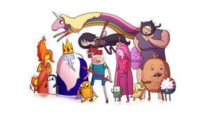 來自冒險節目的色彩繽紛的動畫角色群體。