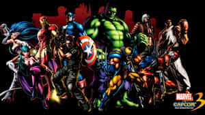 Marvel和Capcom角色在深色背景上擺出戰鬥姿勢。 — 卡普空 壁紙