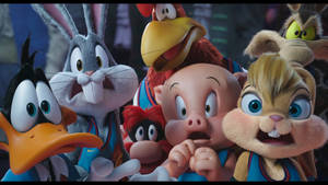 Looney Tunes 角色穿著籃球裝備，顯得震驚和興奮。 — 怪物奇兵 壁紙