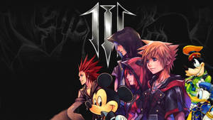 Kingdom Hearts角色，包括米奇老鼠和索拉，在遊戲標誌前。 — 王國之心 壁紙