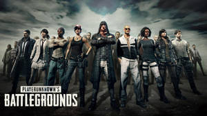 PUBG 角色在風暴戰場上站立的宣傳圖片。 — 遊戲玩家標誌 壁紙