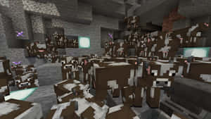 Minecraft洞穴中有許多像素牛、發光方塊和紫色蝴蝶。 — 可愛的牛 壁紙