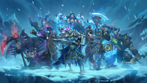 擁有發光武器的奇幻戰士，在暴風雨中站在雪崖上。 — 電玩遊戲 GIF 壁紙