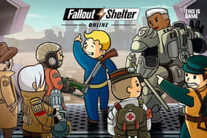 Fallout Shelter Online遊戲角色穿著末日後裝備站在一起。 — 異塵餘生：新維加斯 壁紙