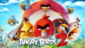 Angry Birds 遊戲角色在明亮的天空場景中帶著憤怒的表情。 — 酷炫遊戲 壁紙