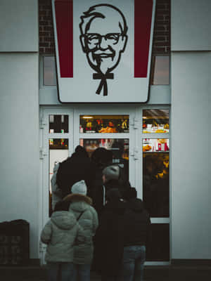 顧客穿著冬季服裝在KFC餐廳外面排隊。 — 肯德基 壁紙