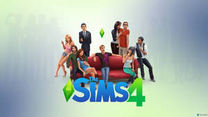 Sims 4 遊戲角色在紅色沙發上擺姿勢，下方有標誌。 — 電玩遊戲 GIF 壁紙