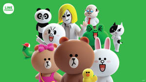 一群LINE FRIENDS卡通角色微笑並一起擺姿勢。 — LINE FRIENDS 壁紙