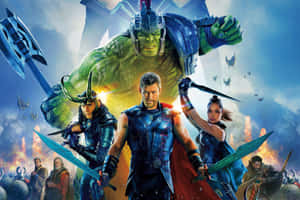 Marvel超級英雄Thor、Hulk和Valkyrie身穿戰鬥裝備面對敵人。 — MacBook Pro 壁紙