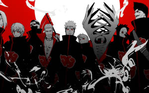 動漫角色身穿 Akatsuki 斗篷，帶有紅色雲紋，背景為紅白色。 — 曉組織手機 壁紙
