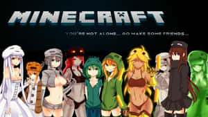 穿著Minecraft皮膚的動漫角色為宣傳圖片擺姿勢。 — 可愛 Minecraft 壁紙