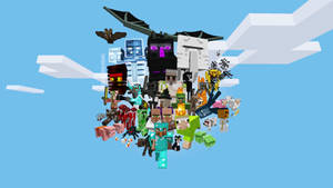 Minecraft角色和生物在藍天白雲中漂浮。 — 我的世界 壁紙