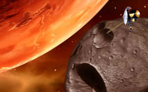太空船環繞火星附近的小行星運行 — 太空美學動圖 壁紙