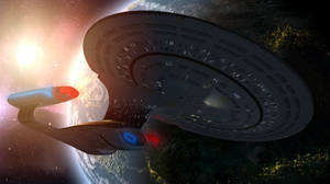 星艦繞著色彩繽紛的行星運行，背景有明亮的太陽 — NASA 動態圖片 壁紙