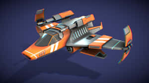 橙色和灰色未來派太空船，帶有發光細節，背景為紫色。 — 太空船 壁紙