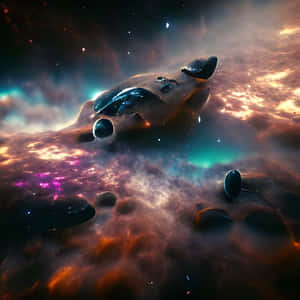 未來風格的太空船飛過色彩繽紛的宇宙雲層和星星。 — 星際效應 壁紙