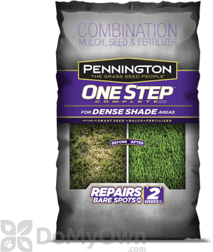 Pennington One Step草坪產品袋，展示陰影區域的草修復前後對比。