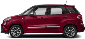 從側面觀看的紅色 Fiat 500L 緊湊型掀背車。