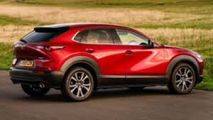 紅色Mazda CX-3 SUV停放在路邊，背景有草地。 — 馬自達 壁紙
