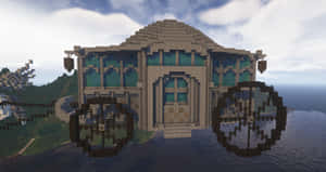 Minecraft石製馬車，帶青綠色玻璃窗，漂浮在海洋水面上。 — 霍格華茲 GIF 壁紙
